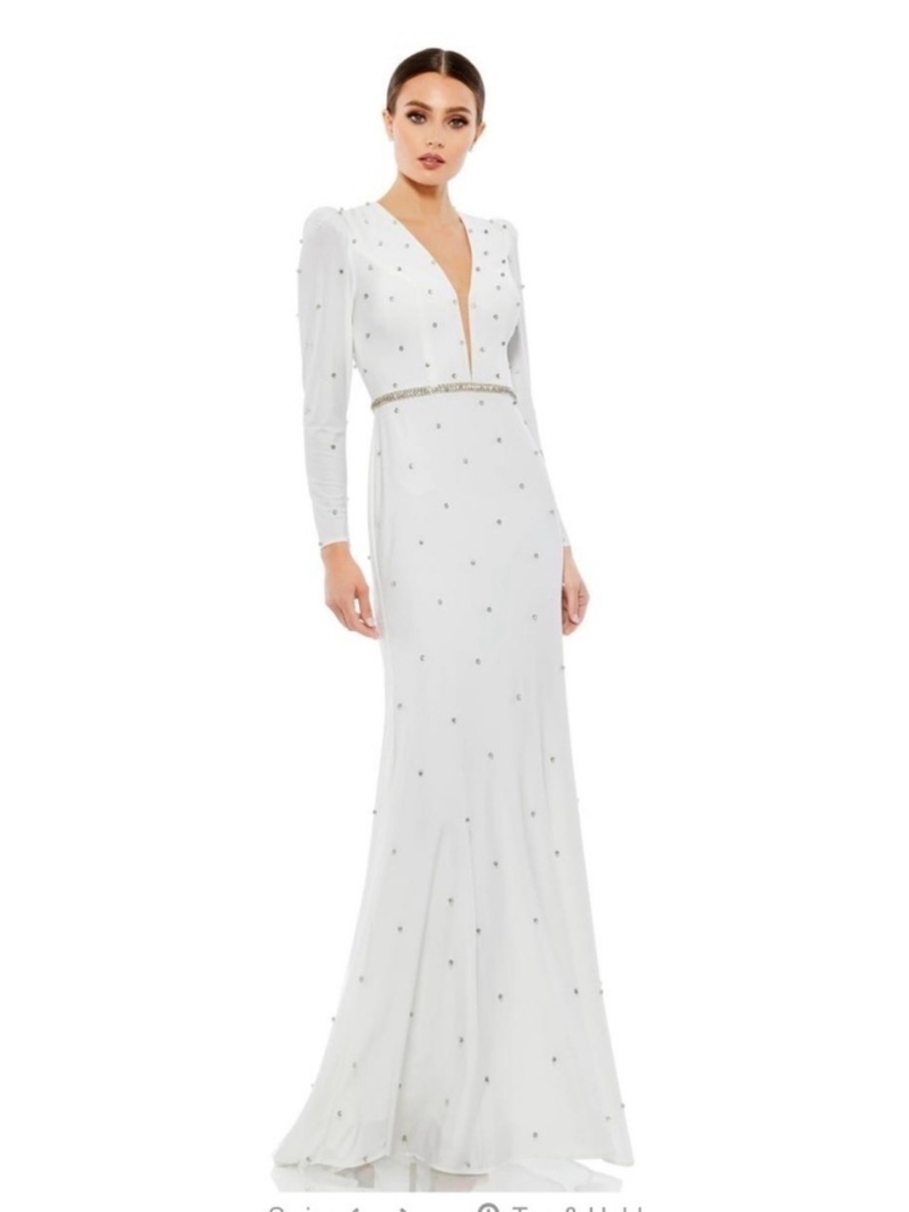 MAC DUGGAL white rhinestone gown 67874 DRESS stretch knit $398 Size 0 D2 - Picture 5 of 6